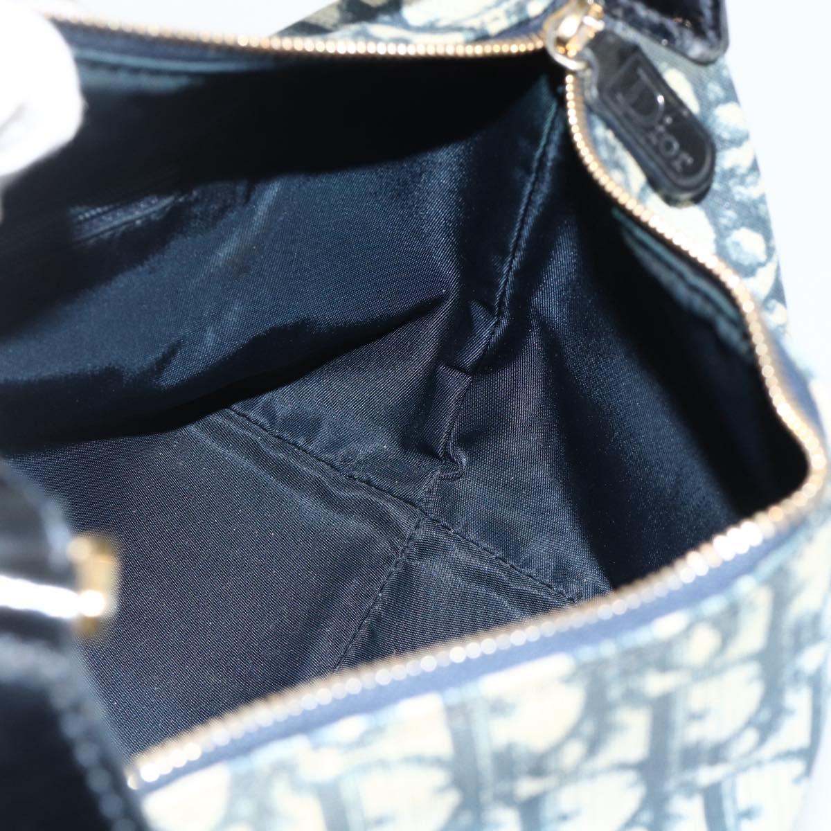Christian Dior Trotter Canvas Hand Pouch PVC Blue Gold Auth 178589A