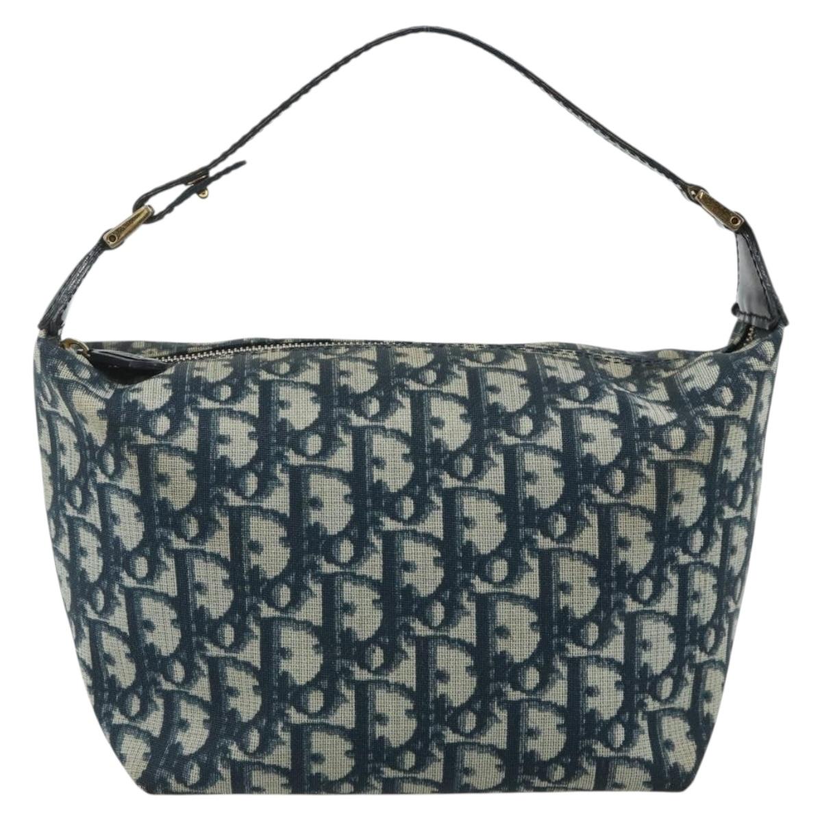 Christian Dior Trotter Canvas Hand Pouch PVC Blue Gold Auth 178589A