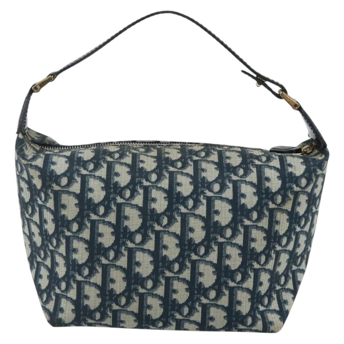 Christian Dior Trotter Canvas Hand Pouch PVC Blue Gold Auth 178589A