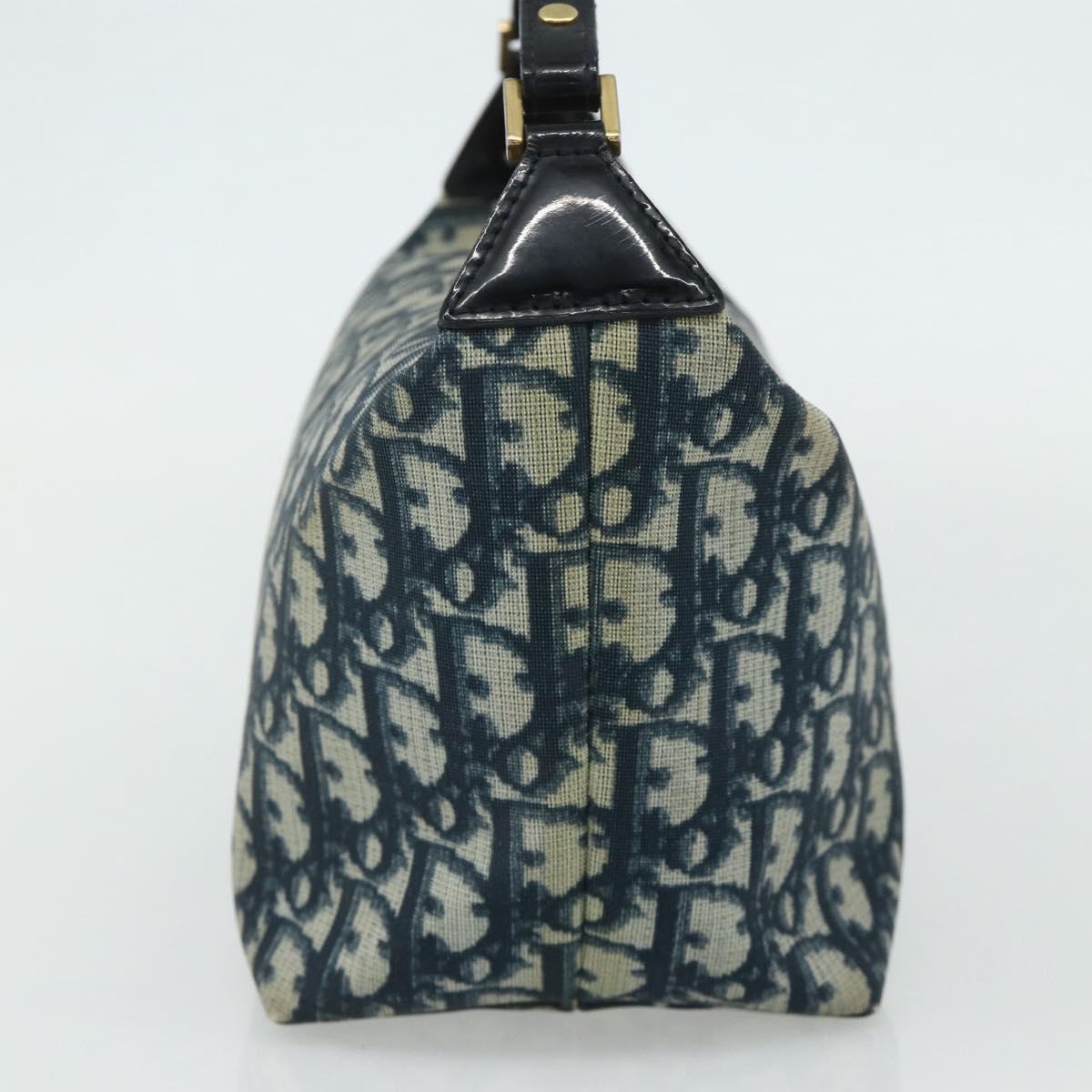 Christian Dior Trotter Canvas Hand Pouch PVC Blue Gold Auth 178589A