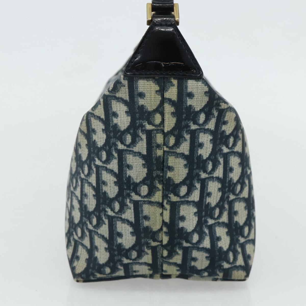 Christian Dior Trotter Canvas Hand Pouch PVC Blue Gold Auth 178589A
