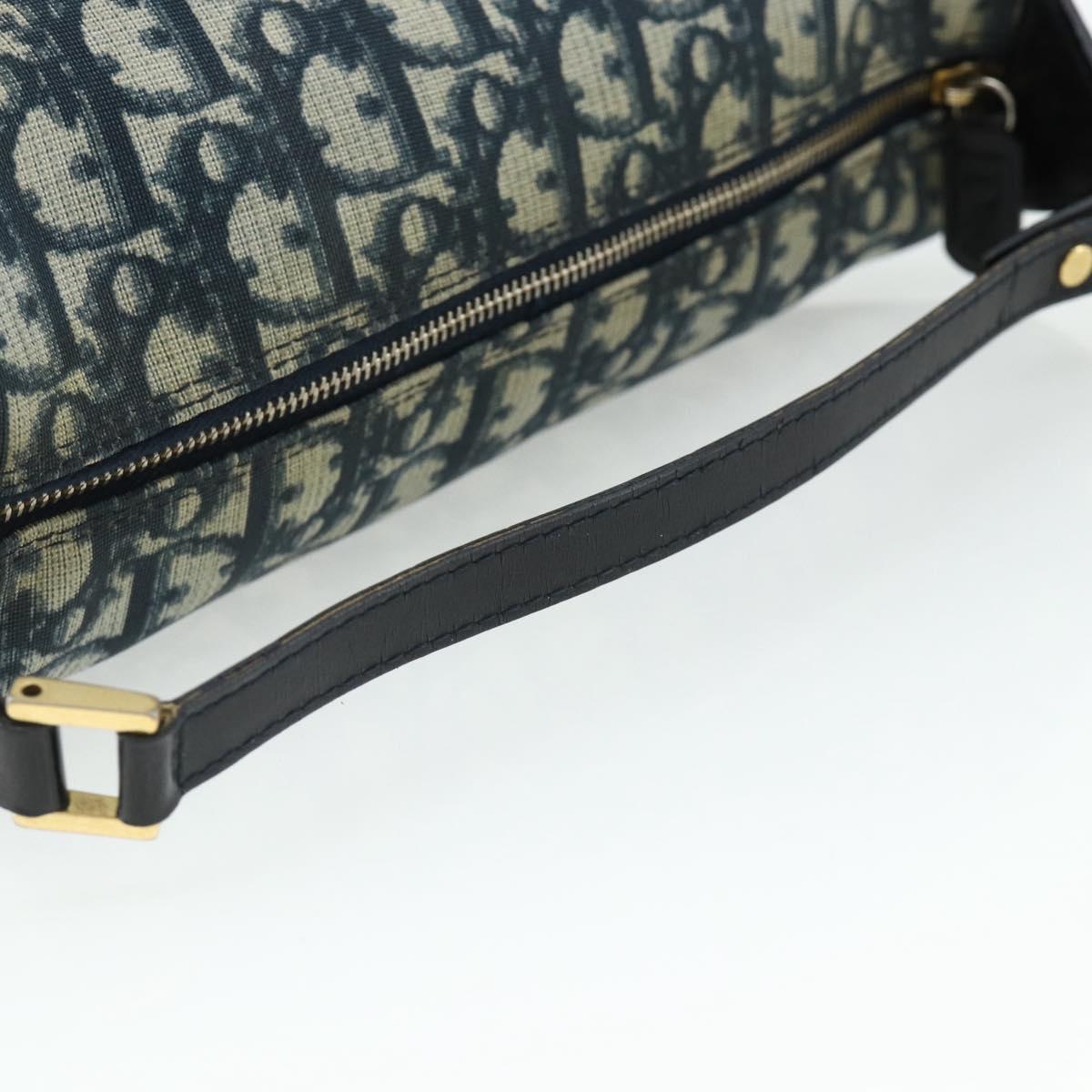 Christian Dior Trotter Canvas Hand Pouch PVC Blue Gold Auth 178589A