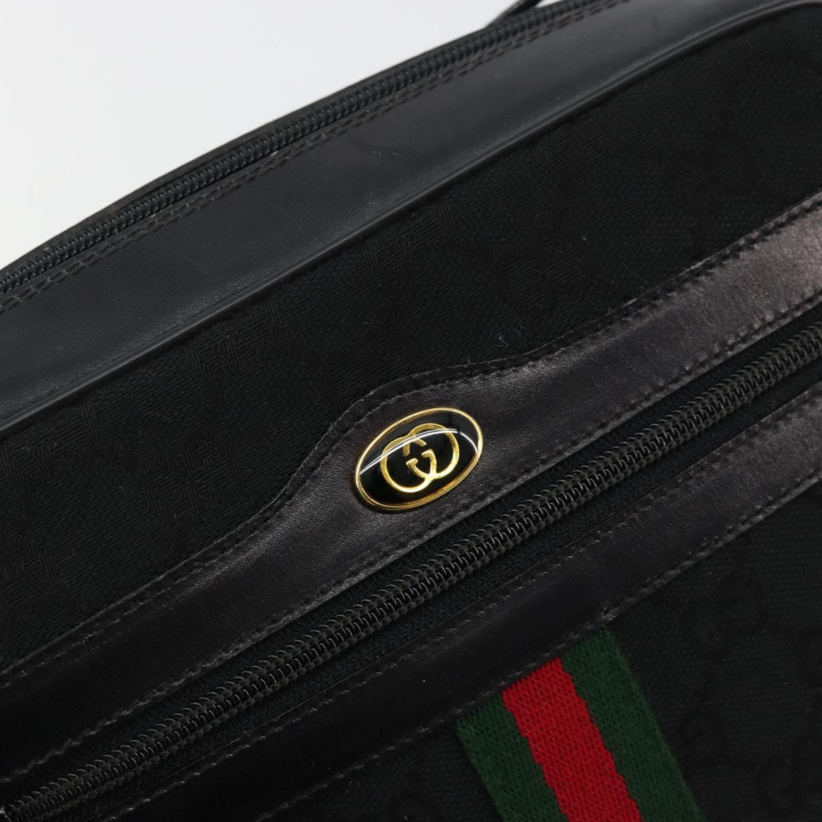 GUCCI GG Canvas Web Sherry Line Shoulder Bag Black Red Green Auth 178590A