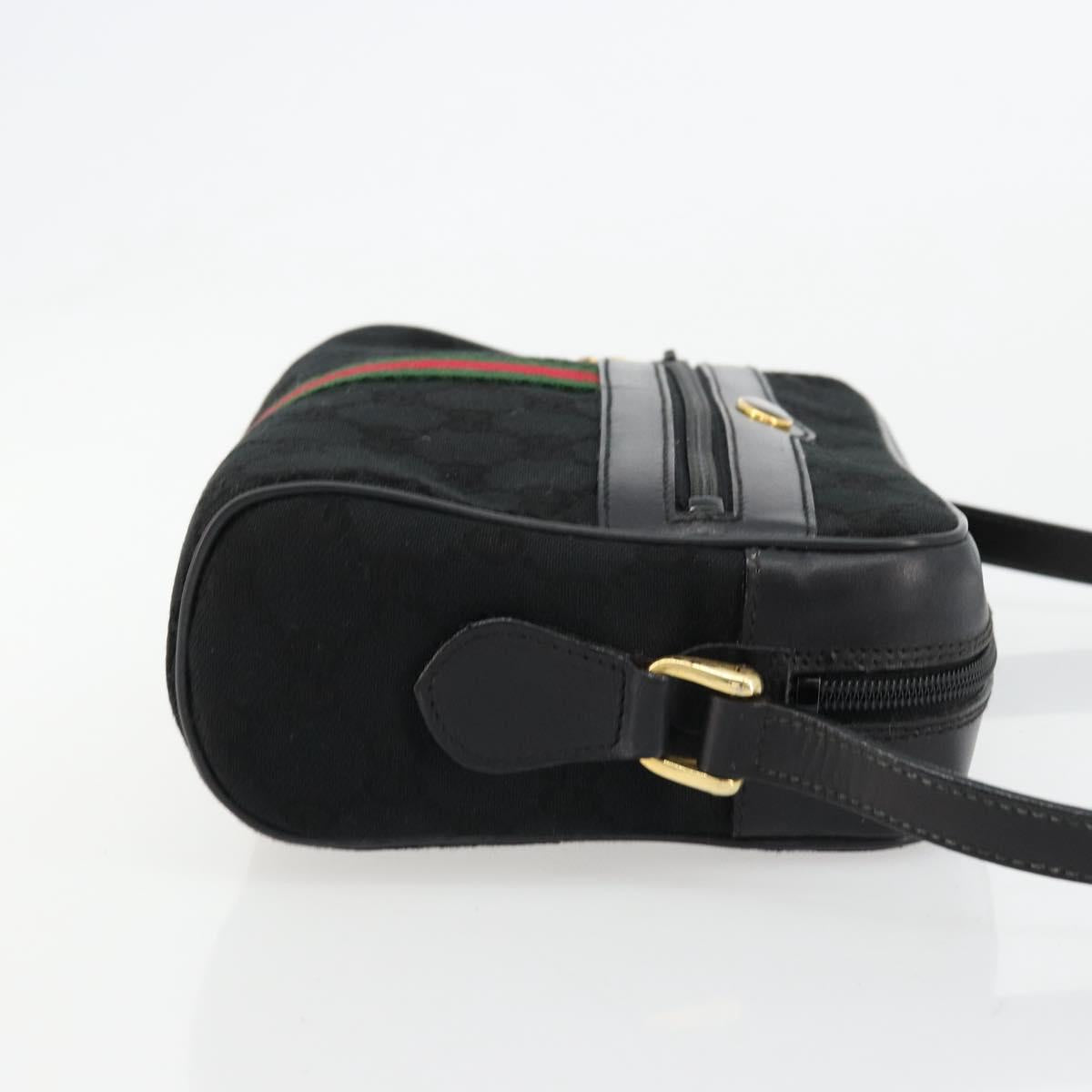 GUCCI GG Canvas Web Sherry Line Shoulder Bag Black Red Green Auth 178590A