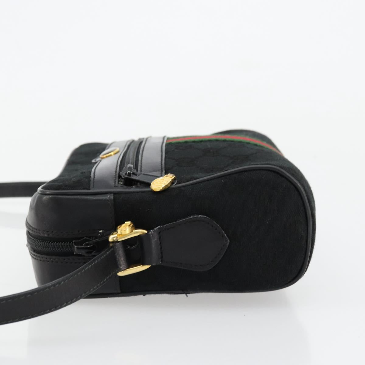 GUCCI GG Canvas Web Sherry Line Shoulder Bag Black Red Green Auth 178590A