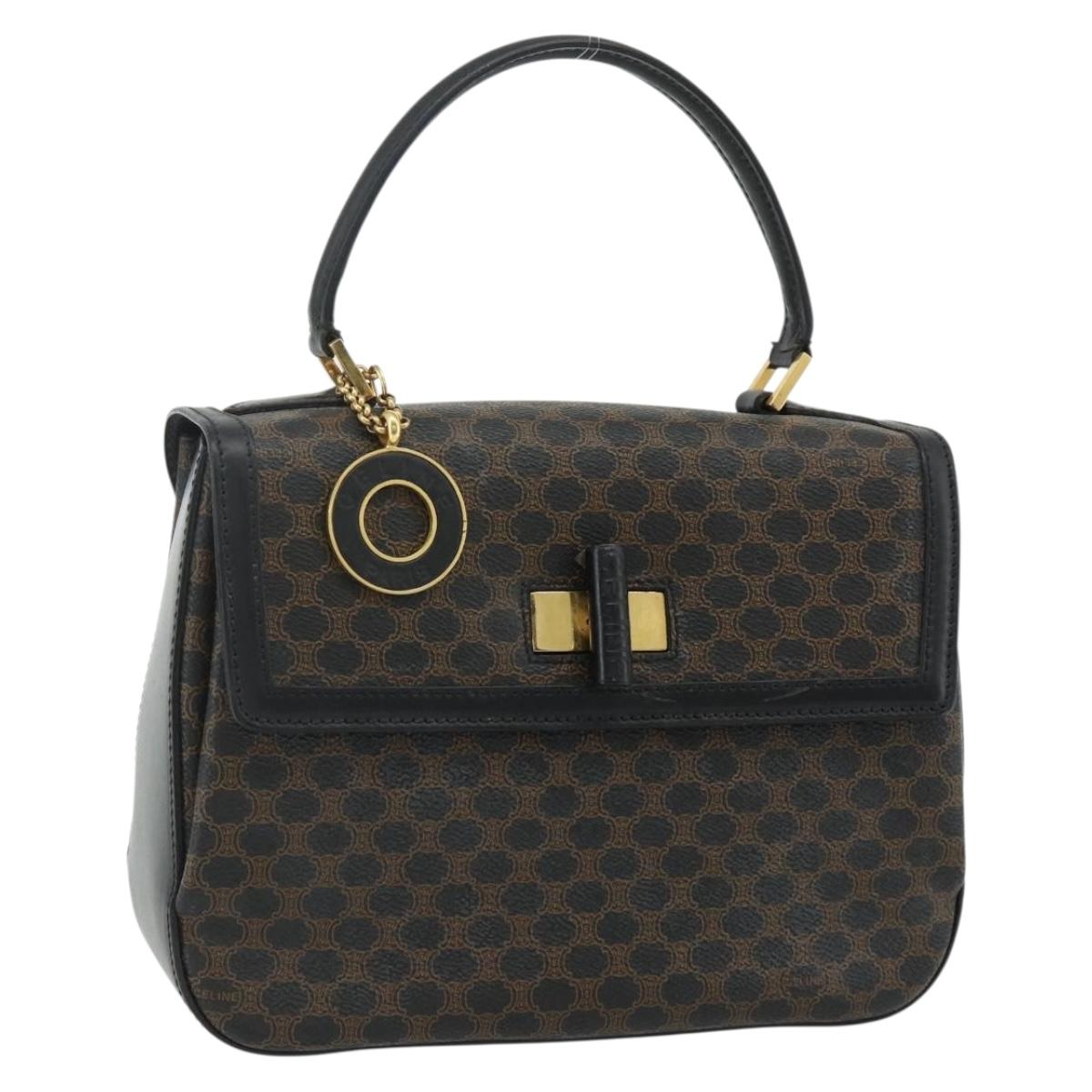 CELINE Macadam Canvas Hand Bag PVC Leather Black Gold Auth 178597A