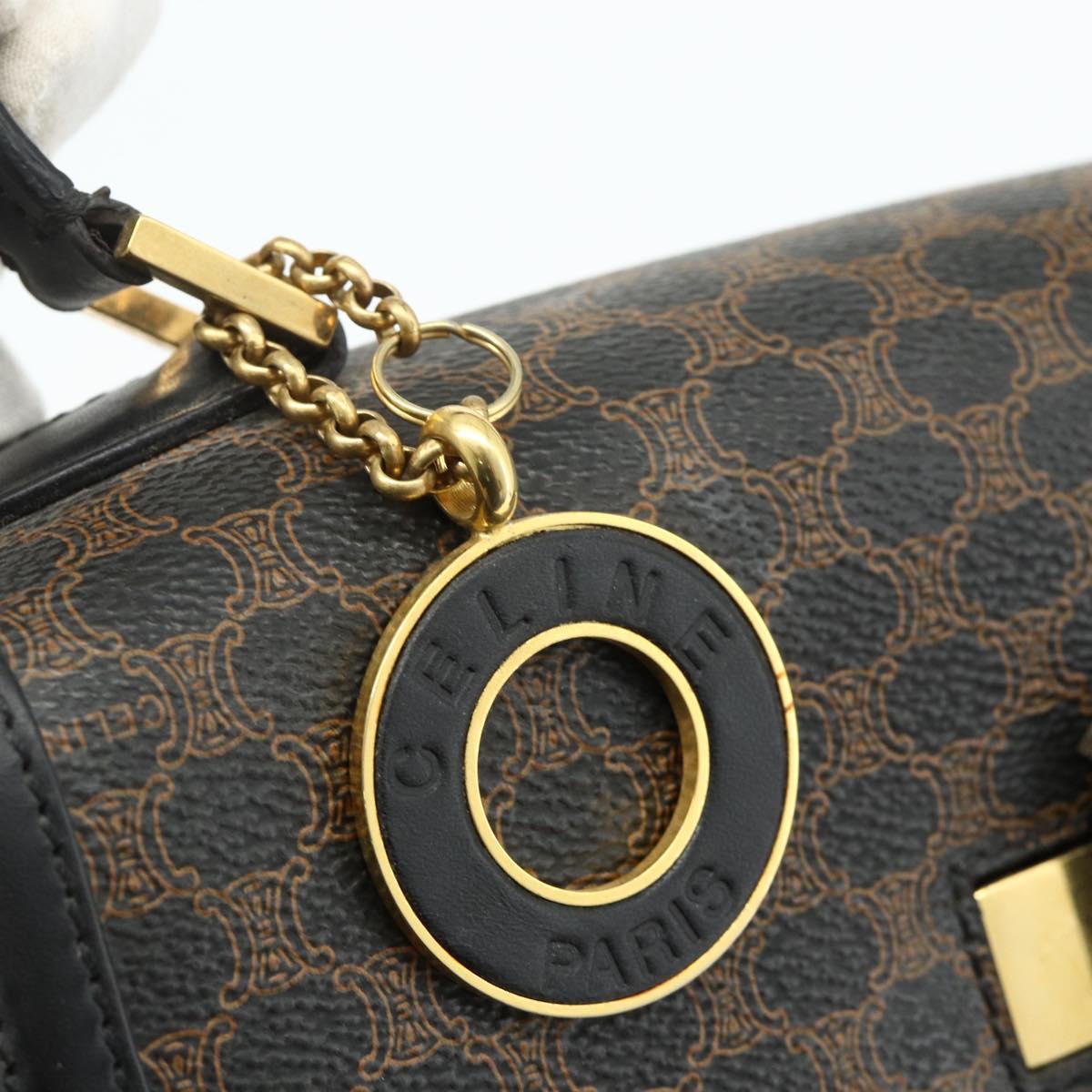 CELINE Macadam Canvas Hand Bag PVC Leather Black Gold Auth 178597A