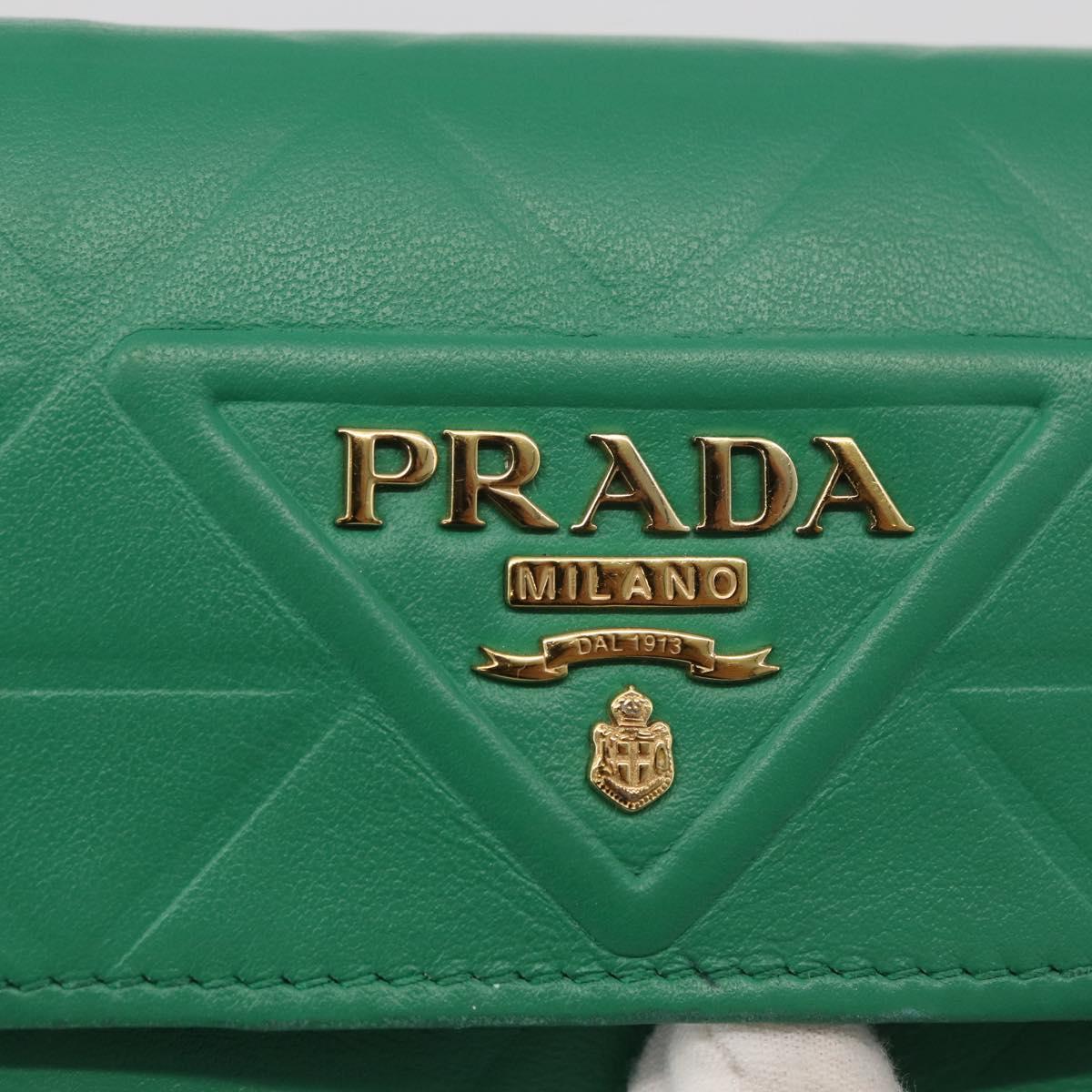 PRADA Wallet Leather Gold Green Auth 178603V