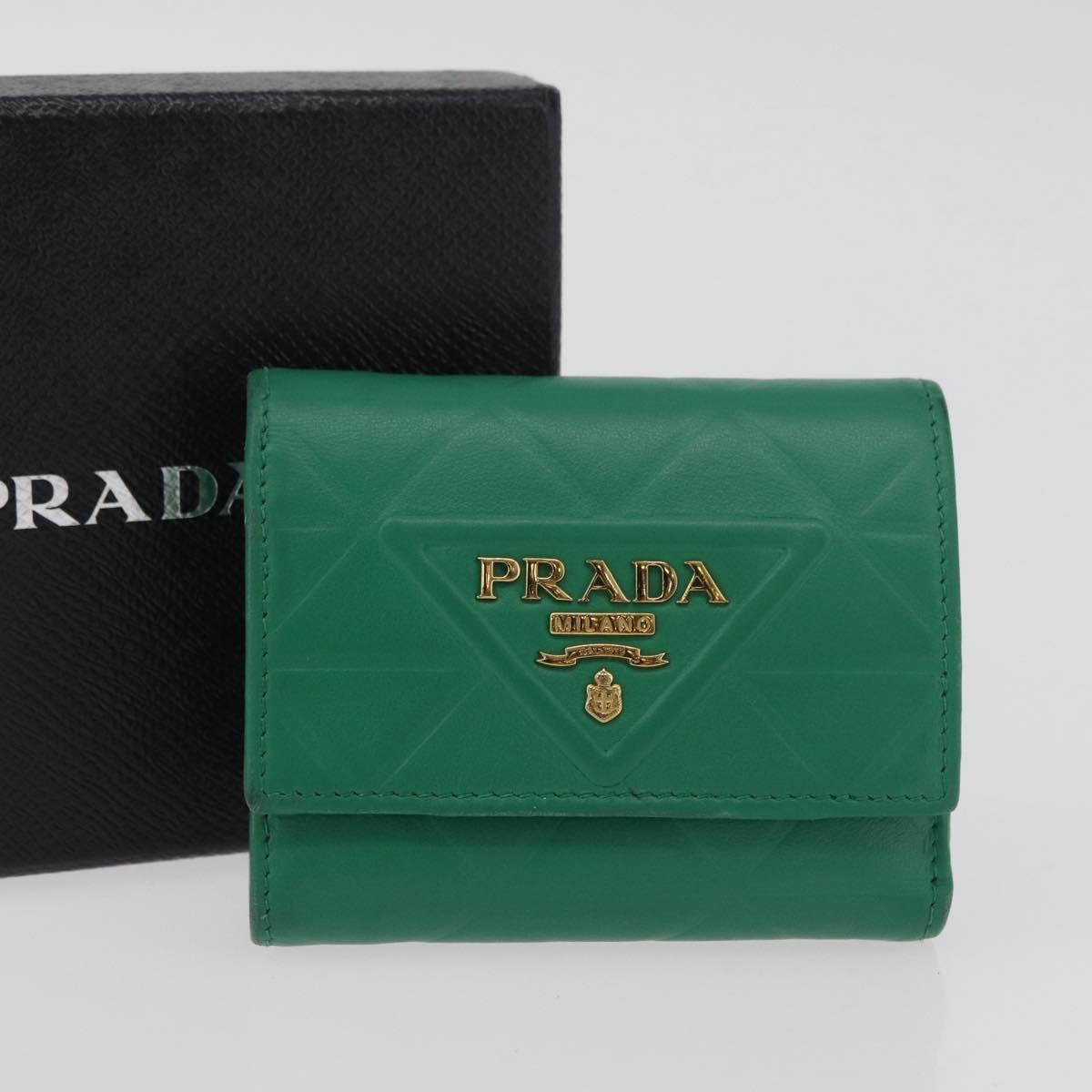PRADA Wallet Leather Gold Green Auth 178603V
