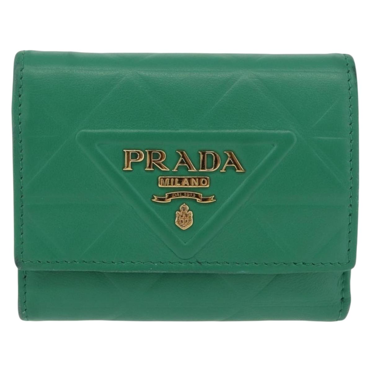 PRADA Wallet Leather Gold Green Auth 178603V