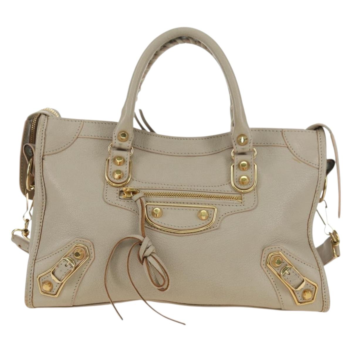 BALENCIAGA Classic Metal Edge City Bag Leather 2way Beige 432831 Auth 178610SAM