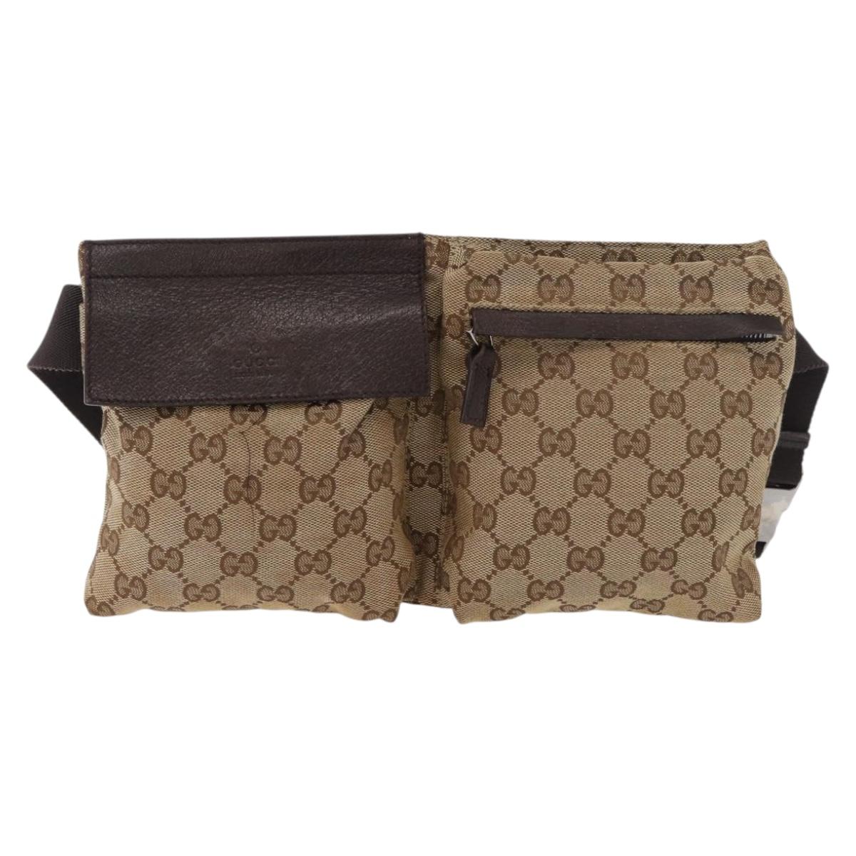GUCCI GG Canvas Waist Bag Beige Silver 28566 Auth 178628