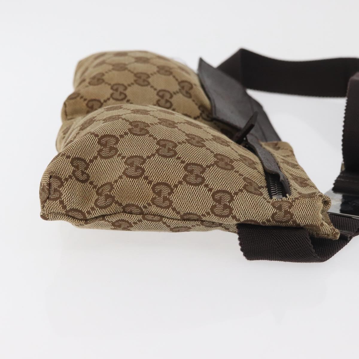 GUCCI GG Canvas Waist Bag Beige Silver 28566 Auth 178628