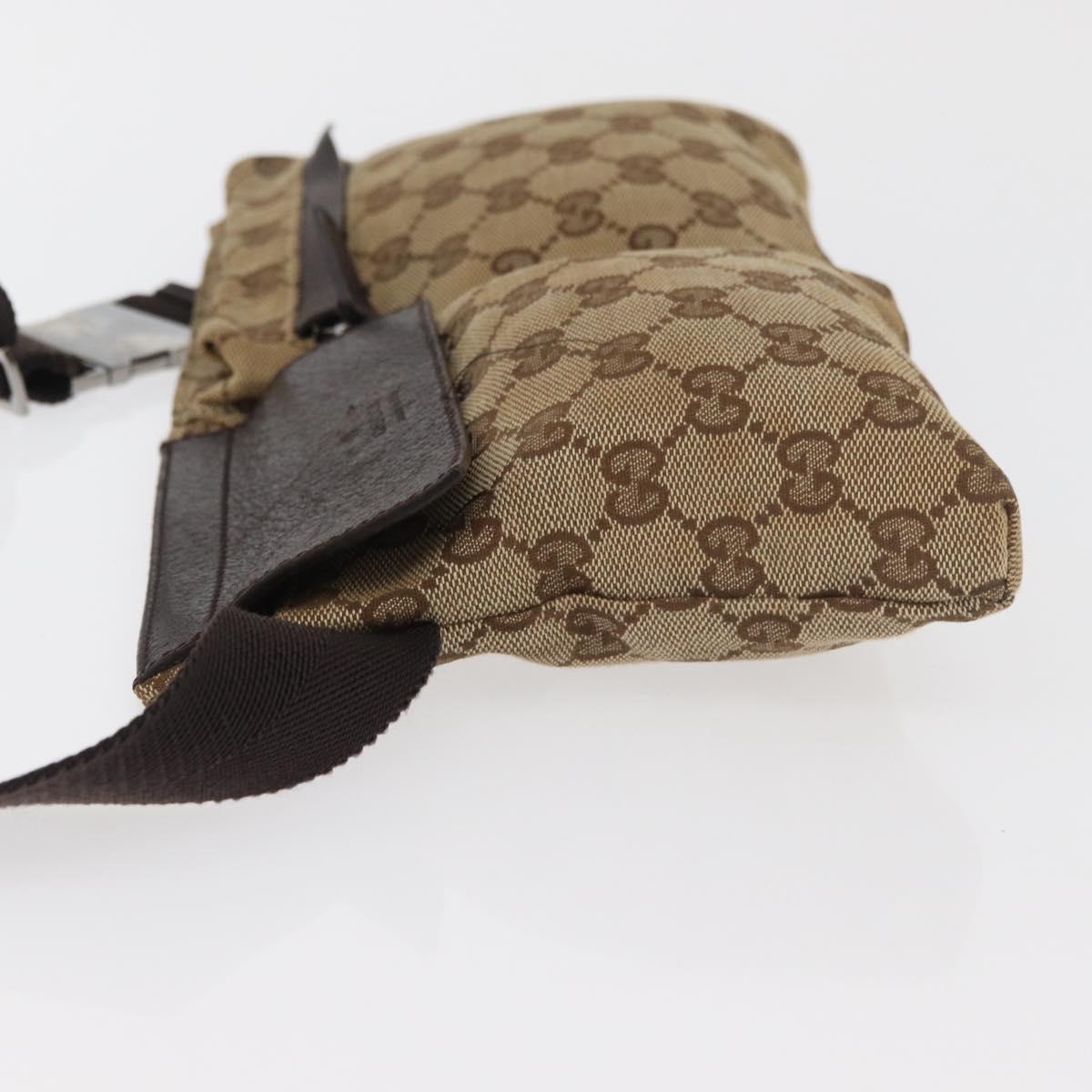 GUCCI GG Canvas Waist Bag Beige Silver 28566 Auth 178628