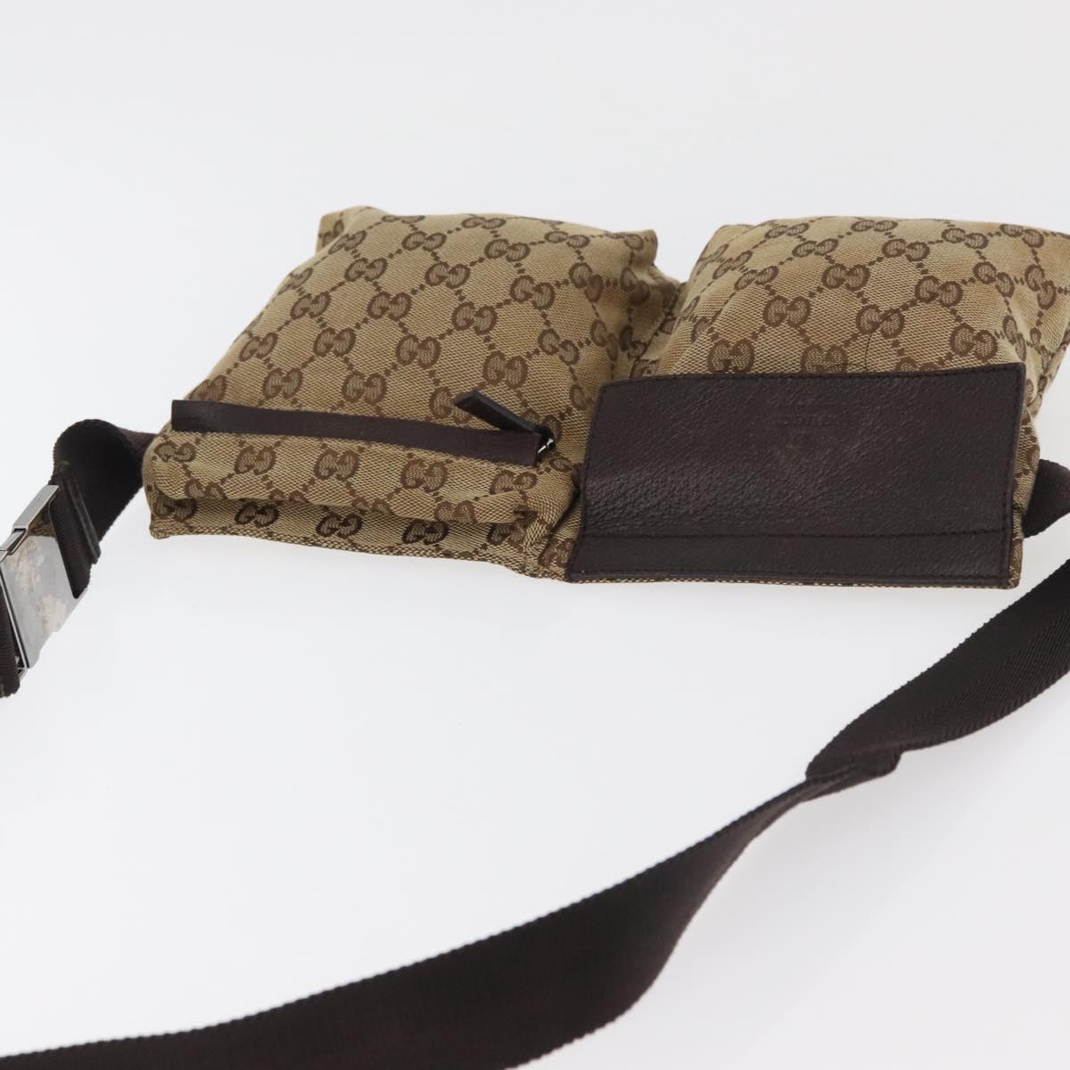 GUCCI GG Canvas Waist Bag Beige Silver 28566 Auth 178628