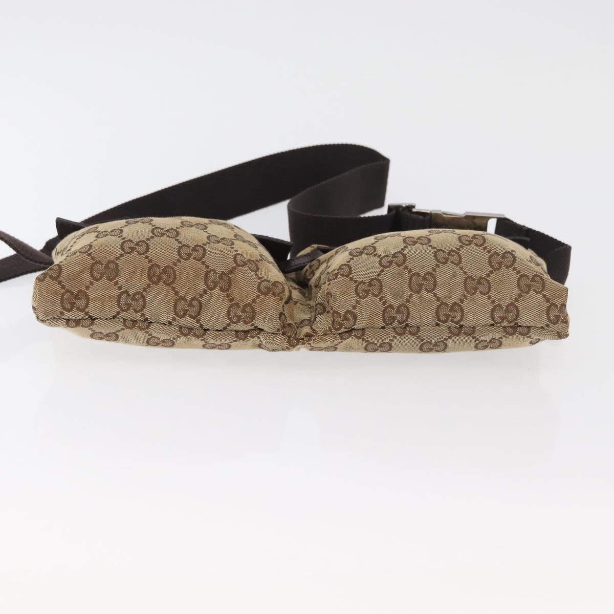 GUCCI GG Canvas Waist Bag Beige Silver 28566 Auth 178628