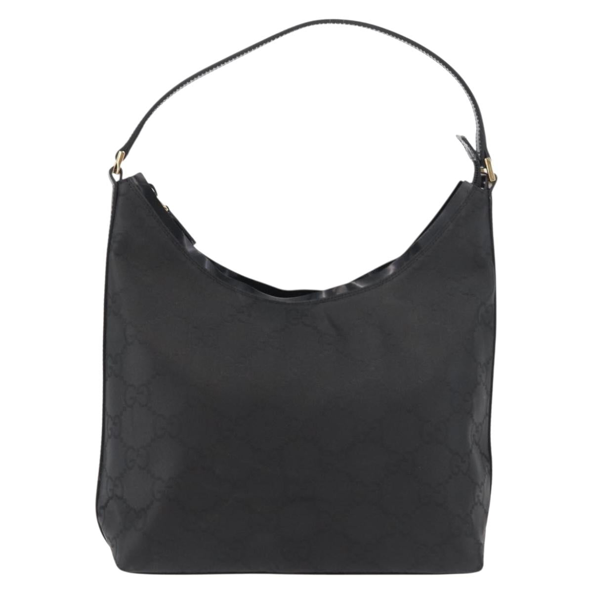 GUCCI GG Canvas Shoulder Bag Nylon Black Gold 000 8602 Auth 178635A