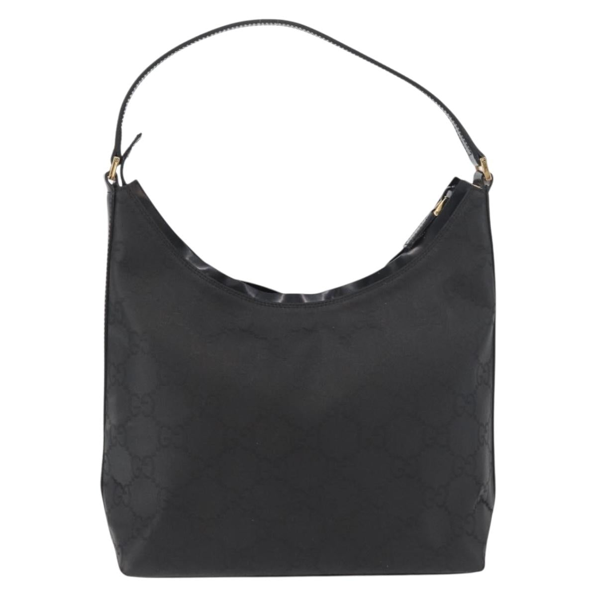 GUCCI GG Canvas Shoulder Bag Nylon Black Gold 000 8602 Auth 178635A