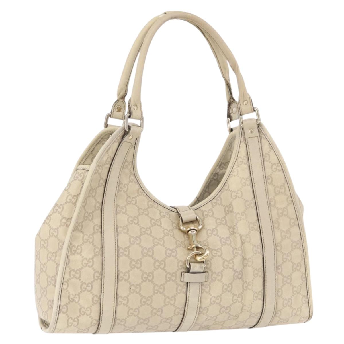 GUCCI GG Canvas Guccissima Jackie Bag Leather Cream Gold 203494 Auth 178636