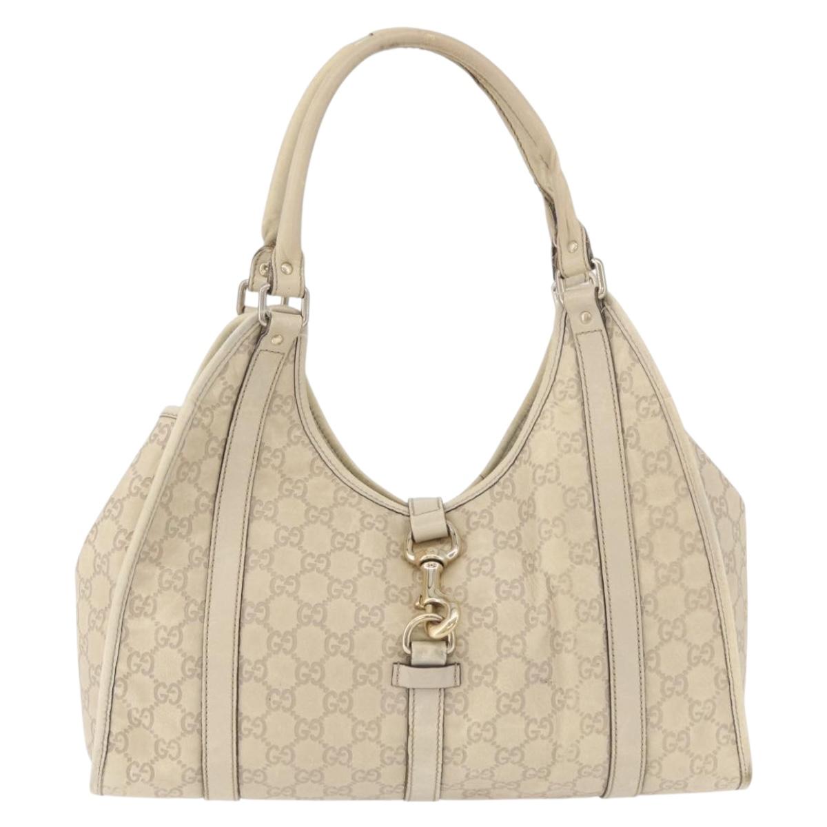 GUCCI GG Canvas Guccissima Jackie Bag Leather Cream Gold 203494 Auth 178636