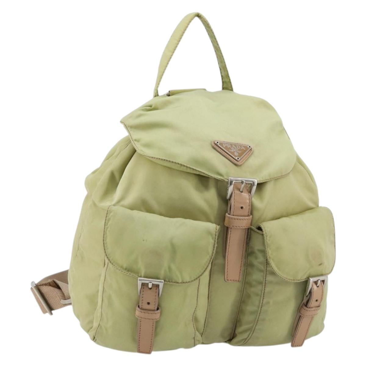 PRADA Backpack Nylon Khaki Silver Auth 178638
