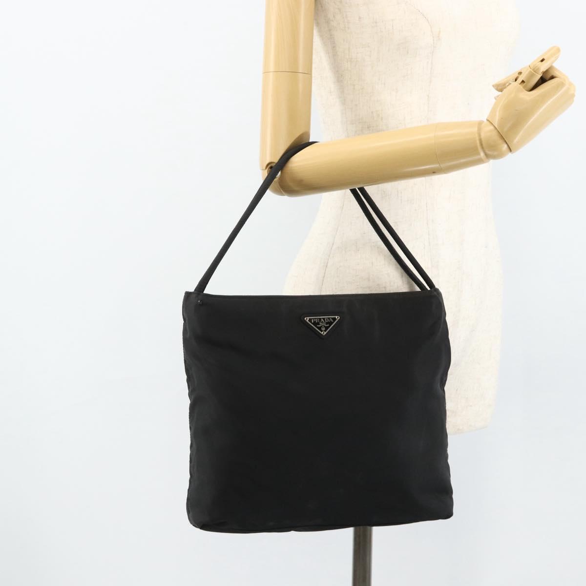 PRADA Hand Bag Nylon Black Silver Auth 178639