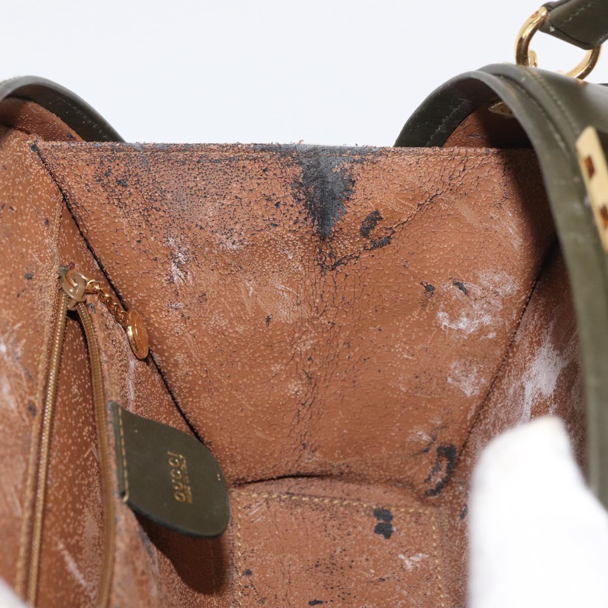 GUCCI Hand Bag Leather 2way Khaki Gold Auth 178640