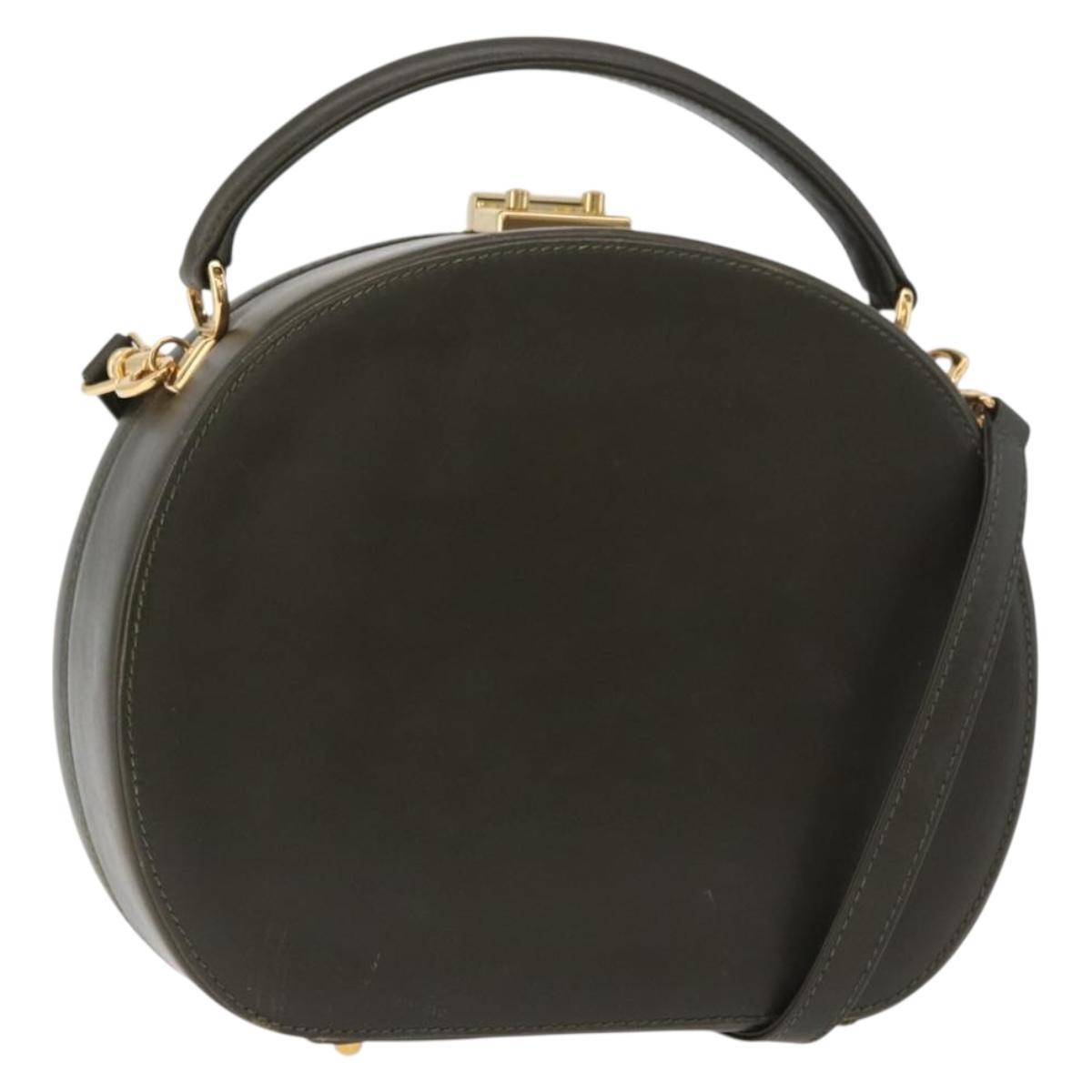GUCCI Hand Bag Leather 2way Khaki Gold Auth 178640