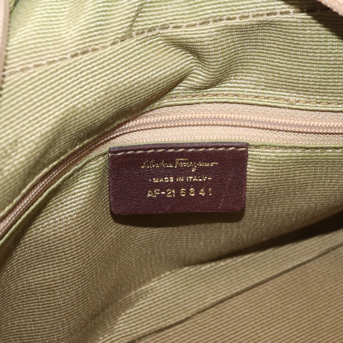 Salvatore Ferragamo Gancini Hand Bag Canvas Beige Gold Auth 178645A