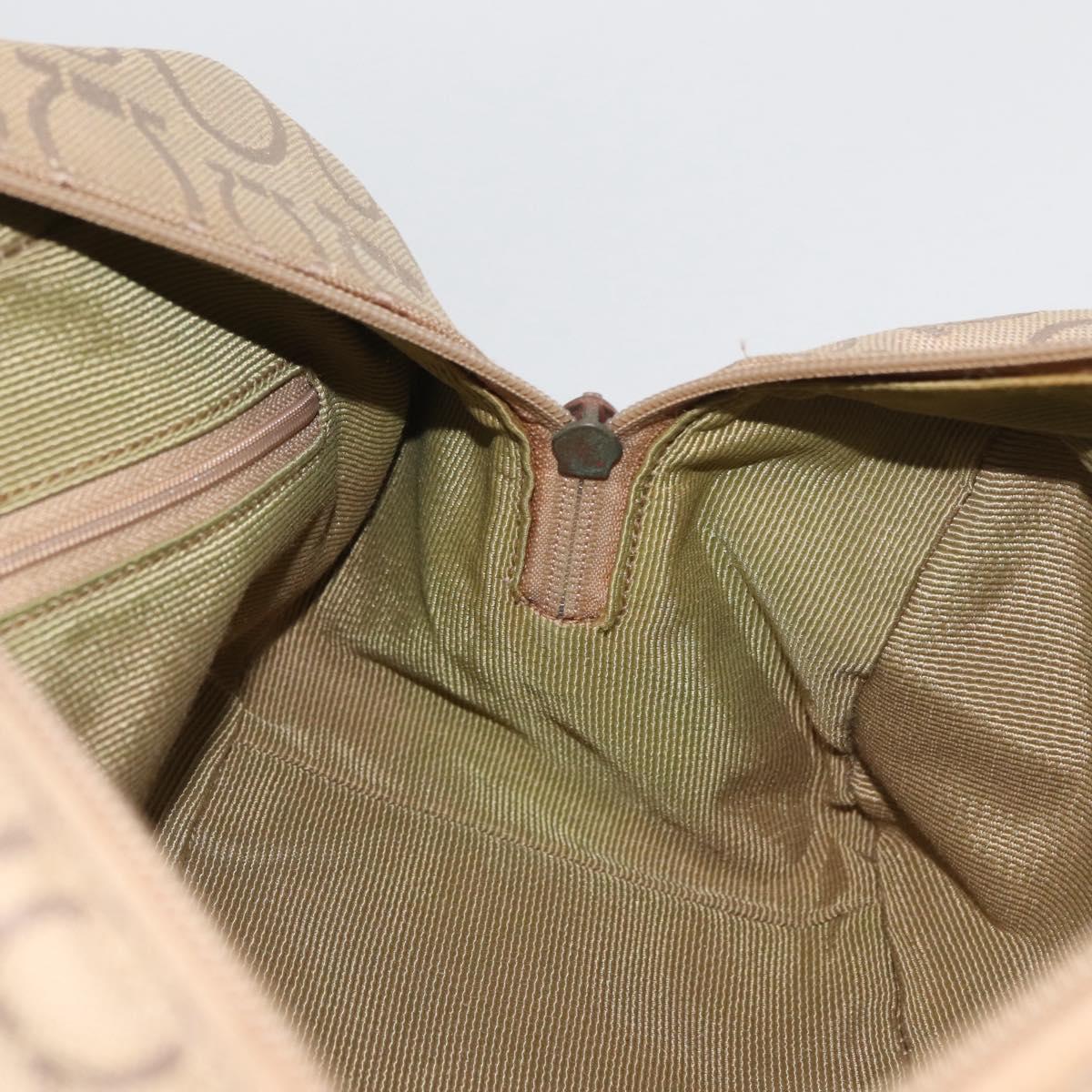 Salvatore Ferragamo Gancini Hand Bag Canvas Beige Gold Auth 178645A