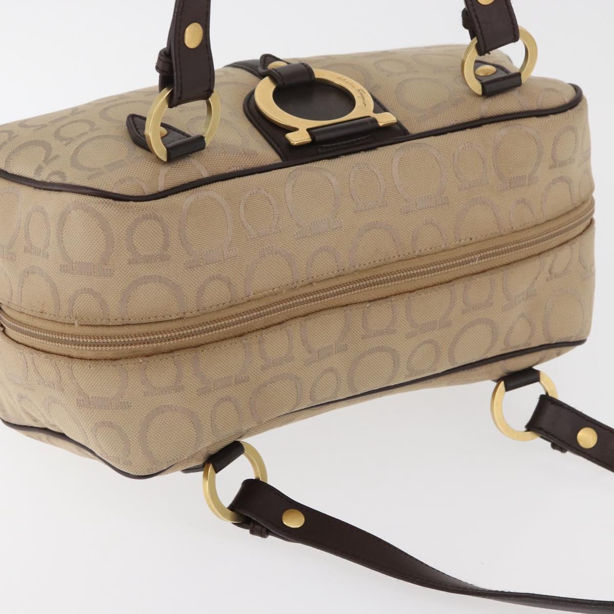 Salvatore Ferragamo Gancini Hand Bag Canvas Beige Gold Auth 178645A