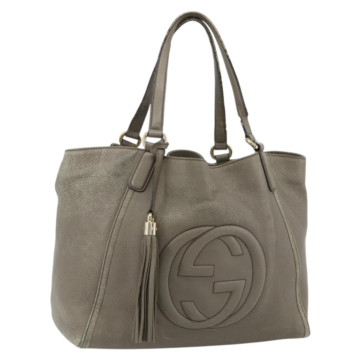 GUCCI Soho Hand Bag Leather Gray Gold 282309 Auth 178647