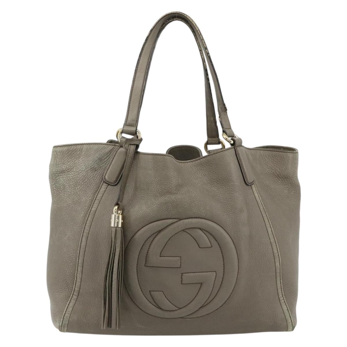 GUCCI Soho Hand Bag Leather Gray Gold 282309 Auth 178647