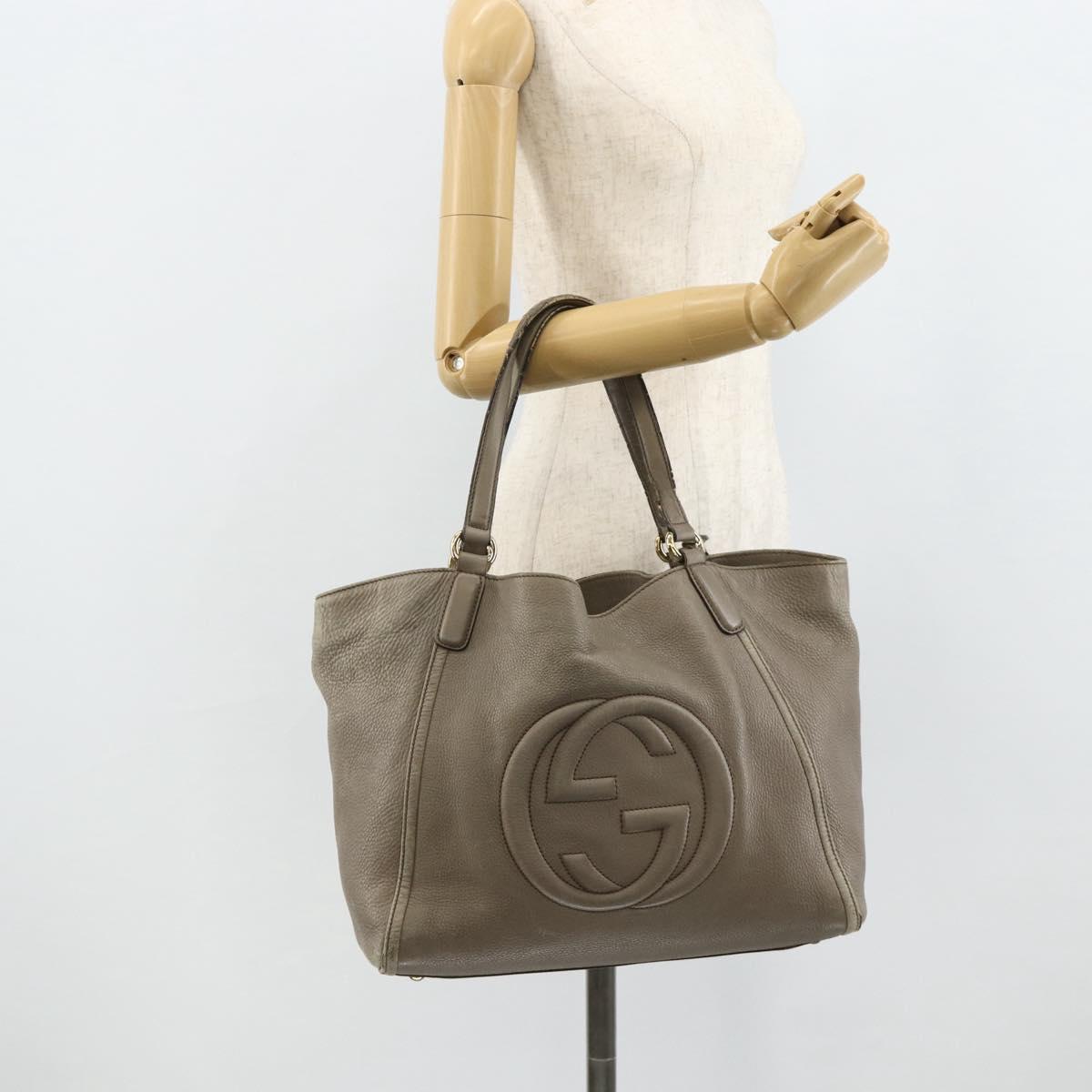 GUCCI Soho Hand Bag Leather Gray Gold 282309 Auth 178647
