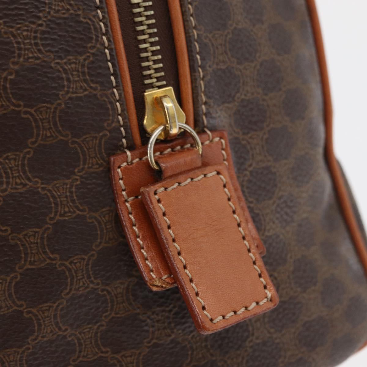 CELINE Macadam Canvas Hand Bag PVC Leather Brown Gold Auth 178652A