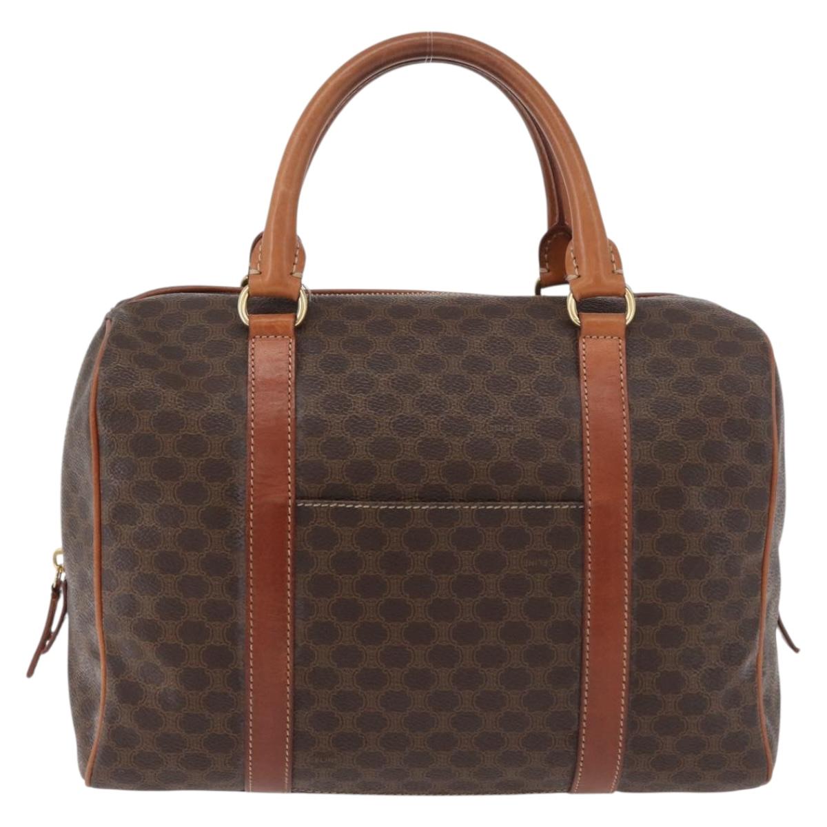 CELINE Macadam Canvas Hand Bag PVC Leather Brown Gold Auth 178652A
