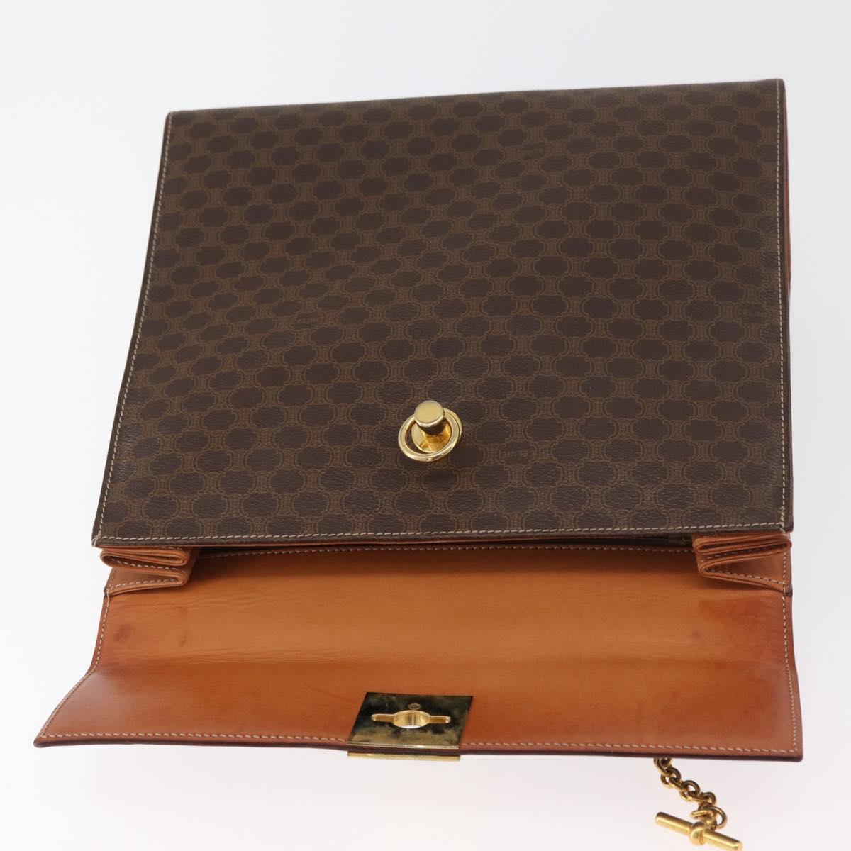 CELINE Macadam Canvas Hand Bag PVC Leather Brown Gold Auth 178653A