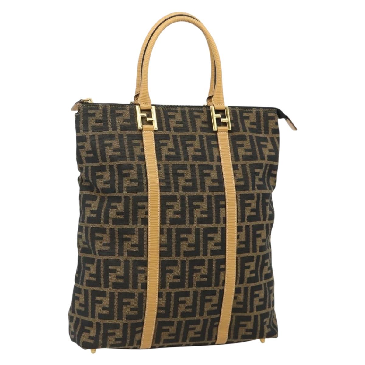 FENDI Zucca Canvas Hand Bag Black Brown Auth 178688A