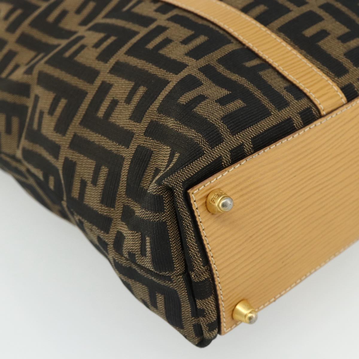 FENDI Zucca Canvas Hand Bag Black Brown Auth 178688A