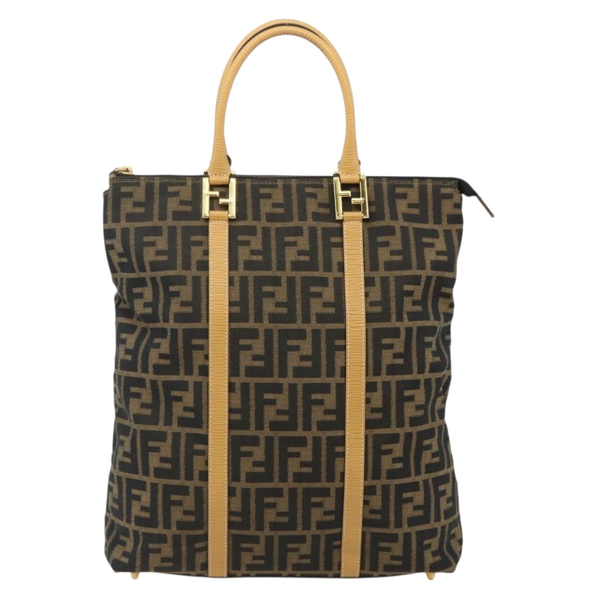 FENDI Zucca Canvas Hand Bag Black Brown Auth 178688A