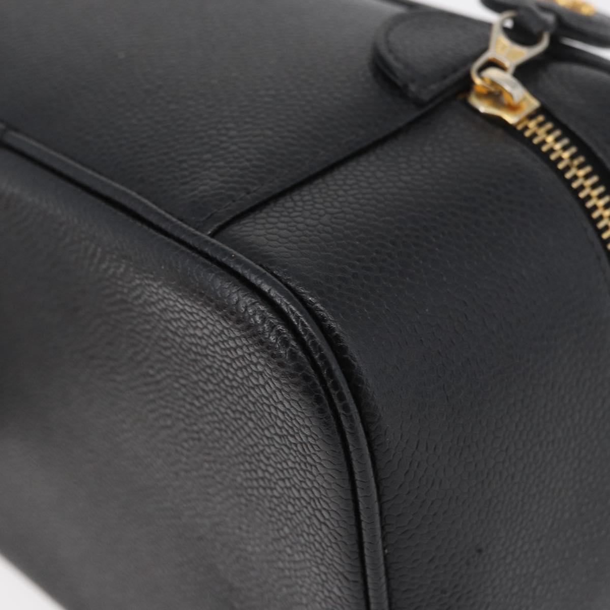 CHANEL COCO Mark Vanity Hand Bag Caviar Skin Black Gold CC Auth 178691