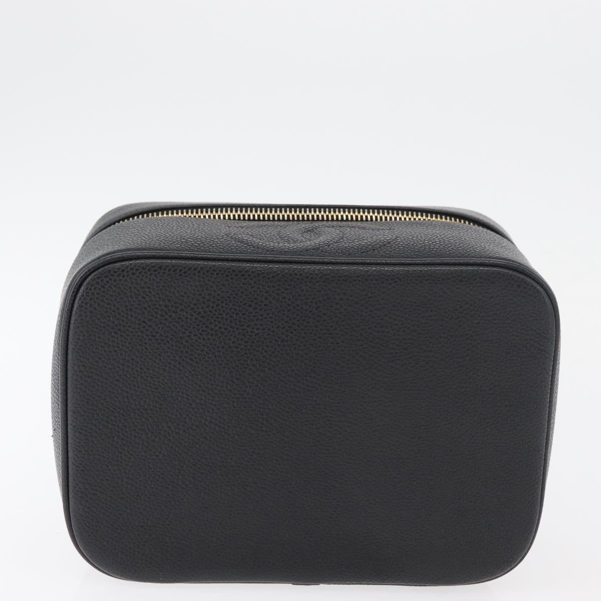 CHANEL COCO Mark Vanity Hand Bag Caviar Skin Black Gold CC Auth 178691