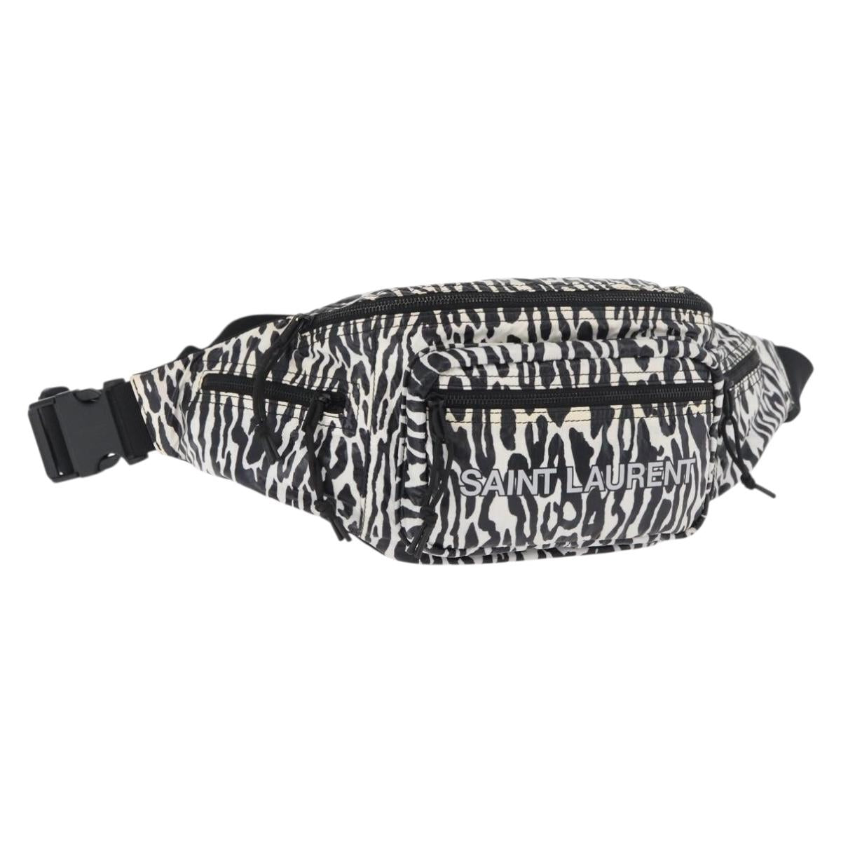 SAINT LAURENT Zebra Pattern Body Bag Nylon Black White Auth 178693A