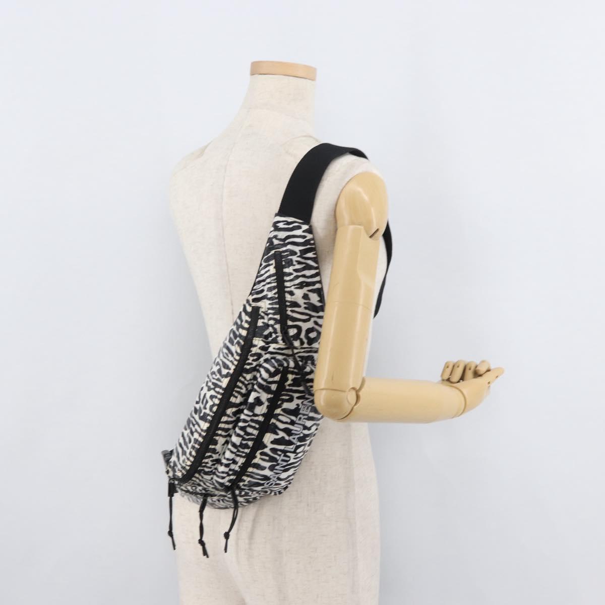 SAINT LAURENT Zebra Pattern Body Bag Nylon Black White Auth 178693A