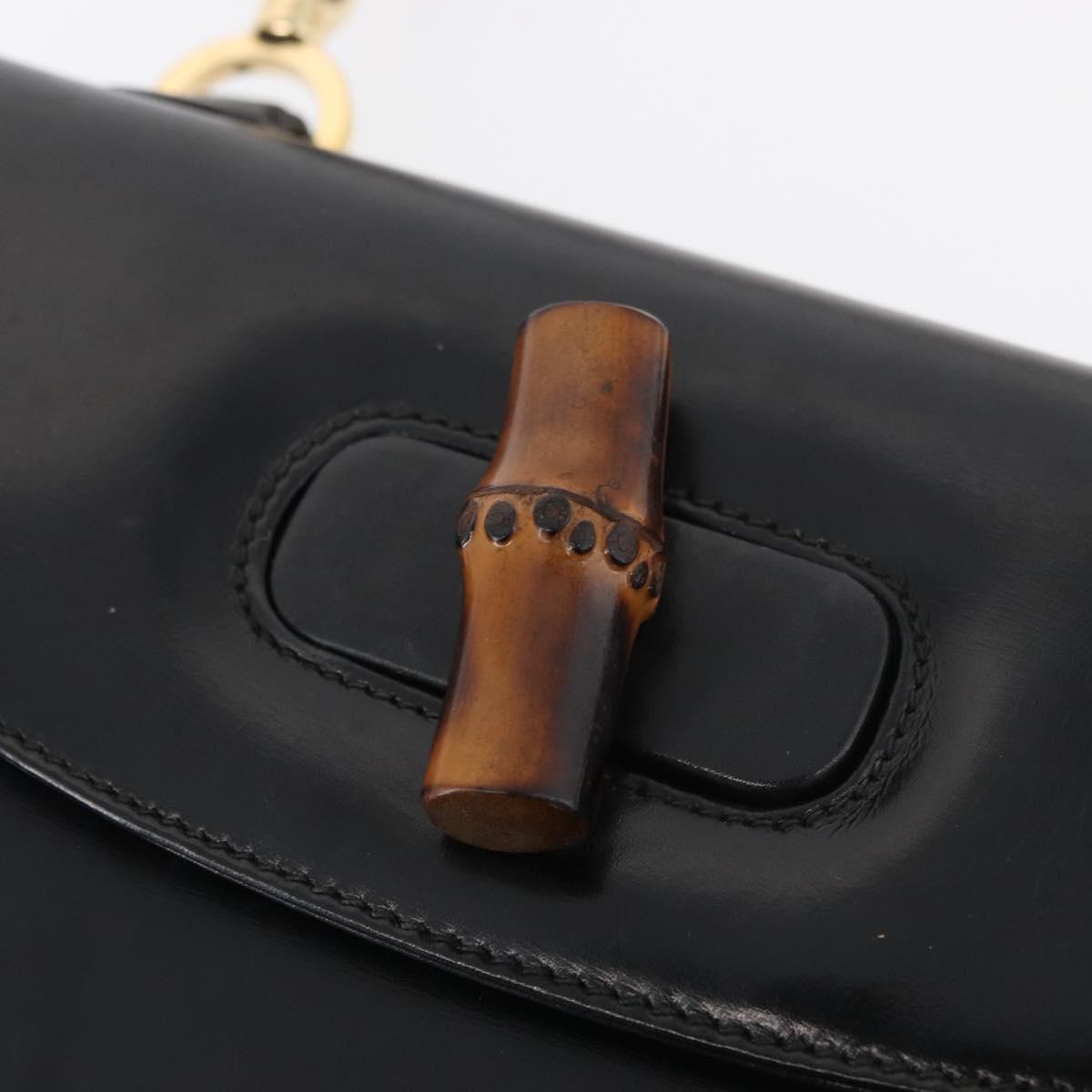 GUCCI Bamboo Hand Bag Leather Black Gold 000 1227 0633 Auth 178723V