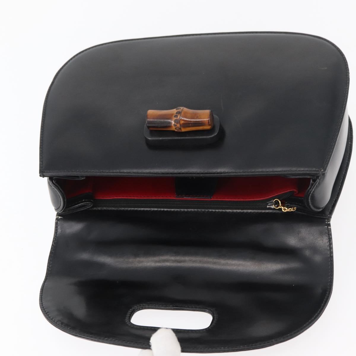 GUCCI Bamboo Hand Bag Leather Black Gold 000 1227 0633 Auth 178723V