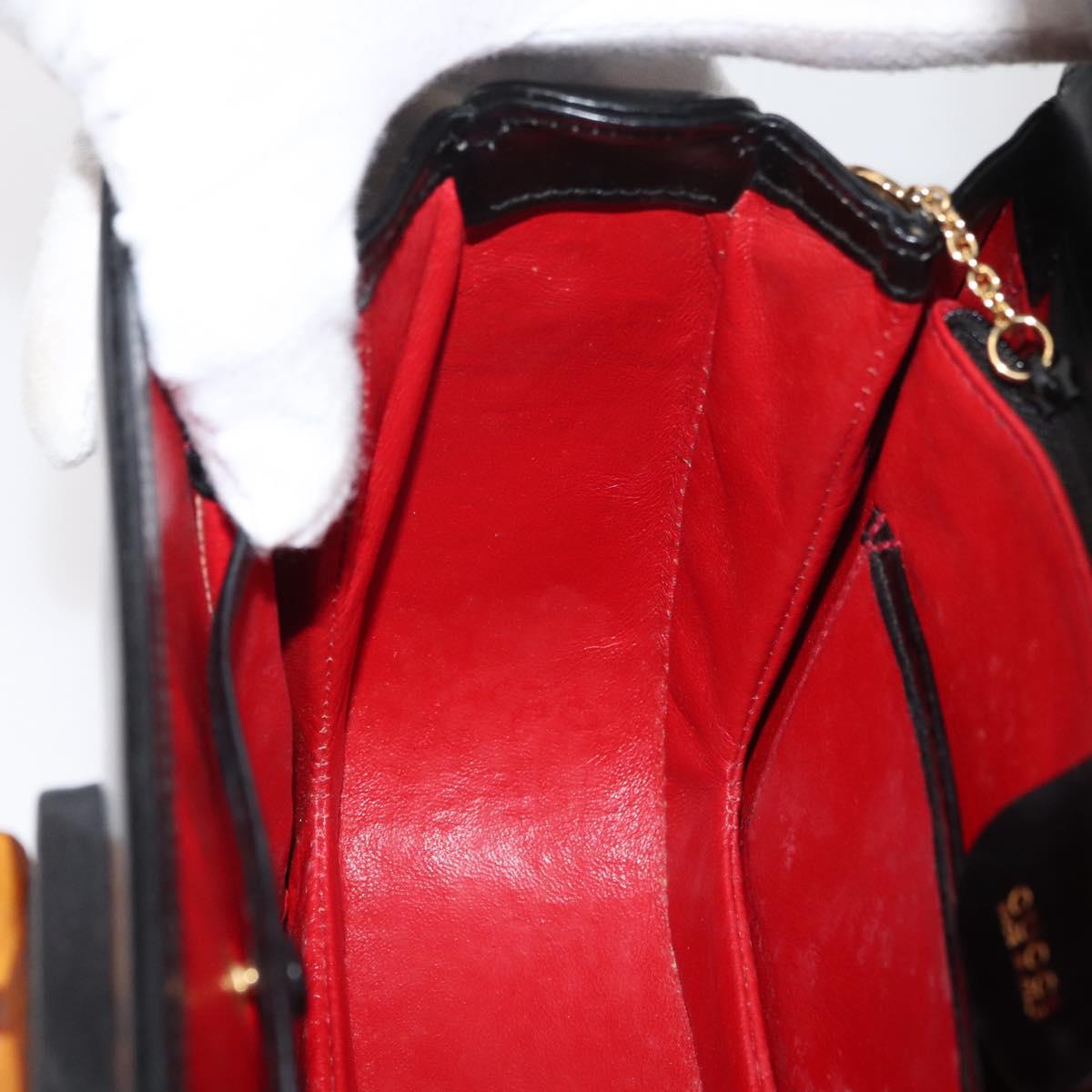 GUCCI Bamboo Hand Bag Leather Black Gold 000 1227 0633 Auth 178723V