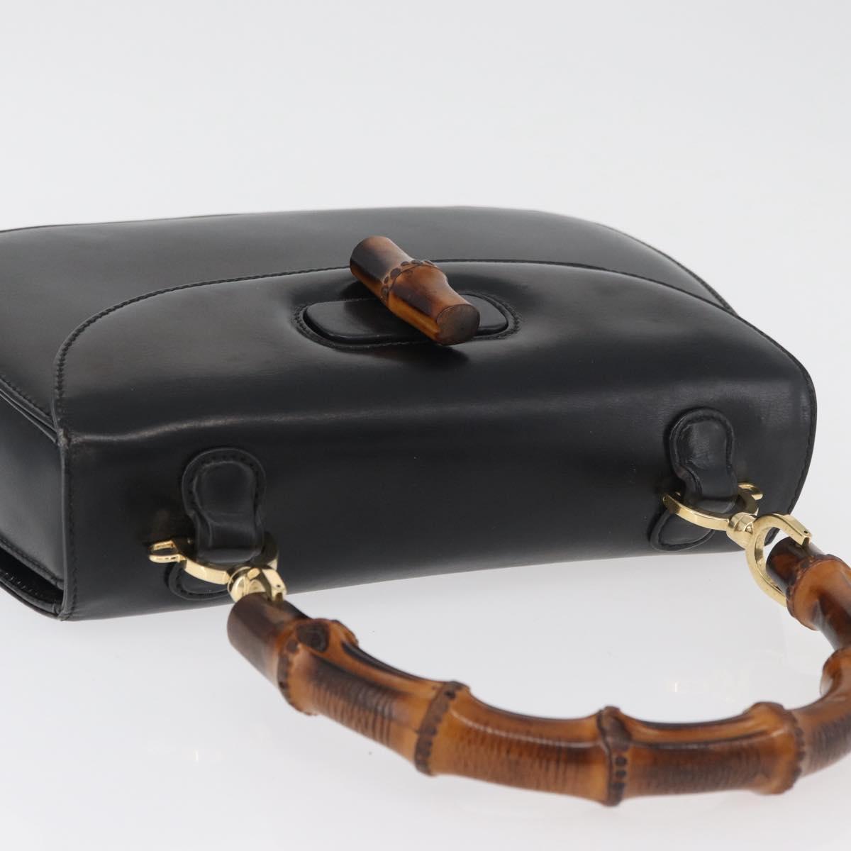 GUCCI Bamboo Hand Bag Leather Black Gold 000 1227 0633 Auth 178723V