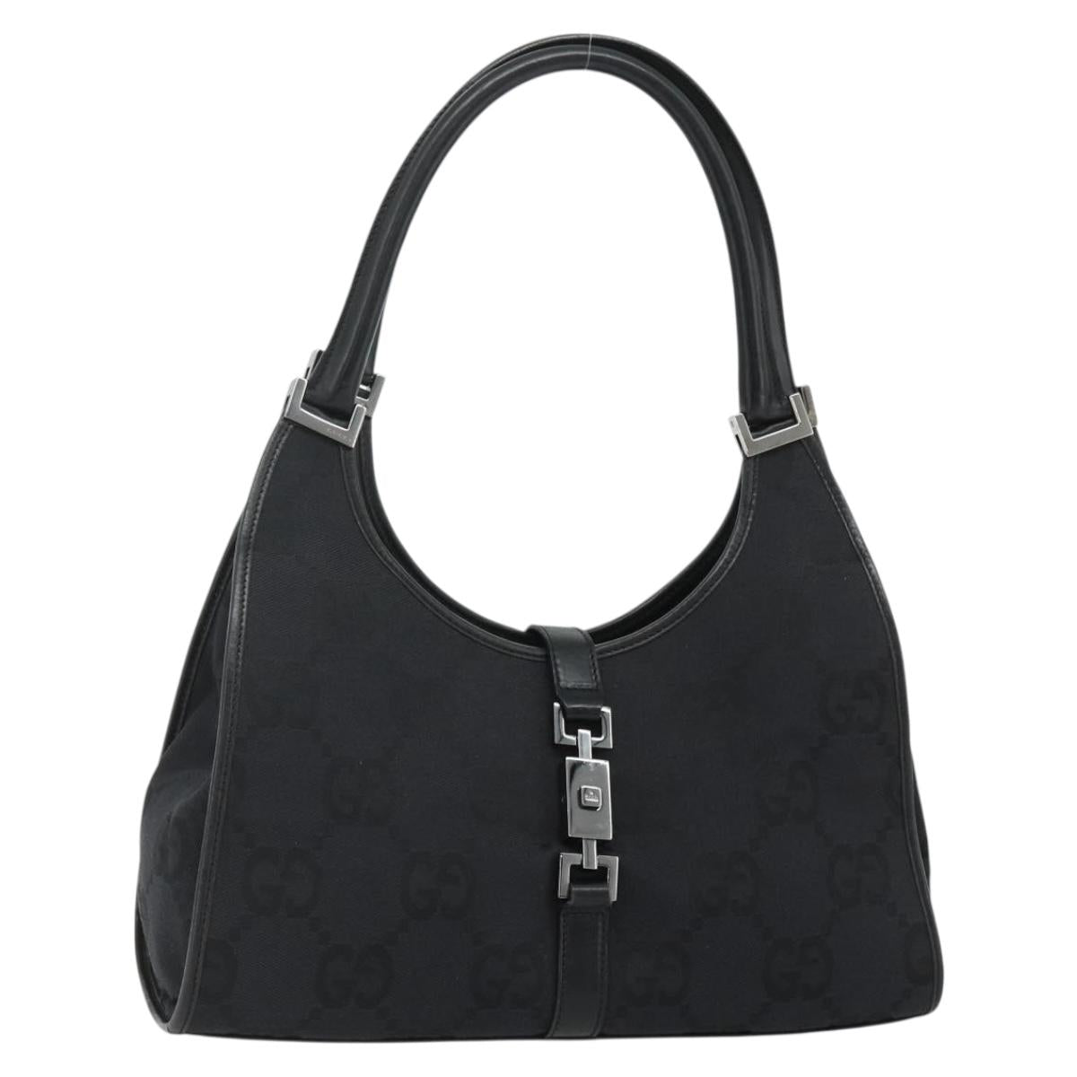 GUCCI GG Canvas Jackie Shoulder Bag Black Silver 002 1067 Auth 178724