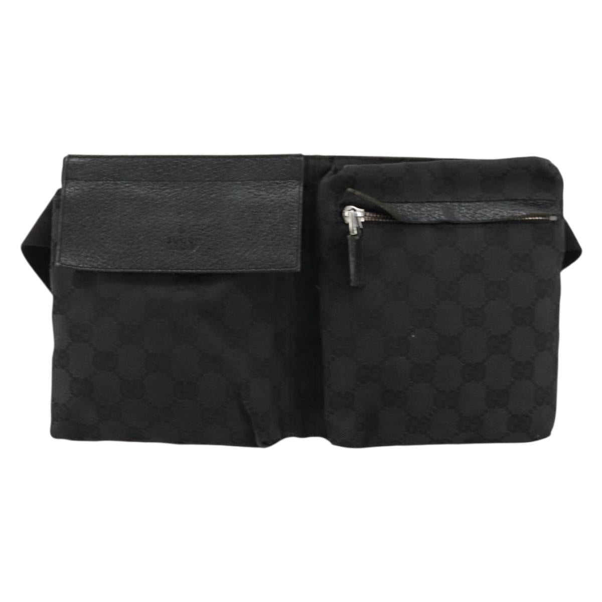 GUCCI GG Canvas Waist bag Black Silver 28566 Auth 178726